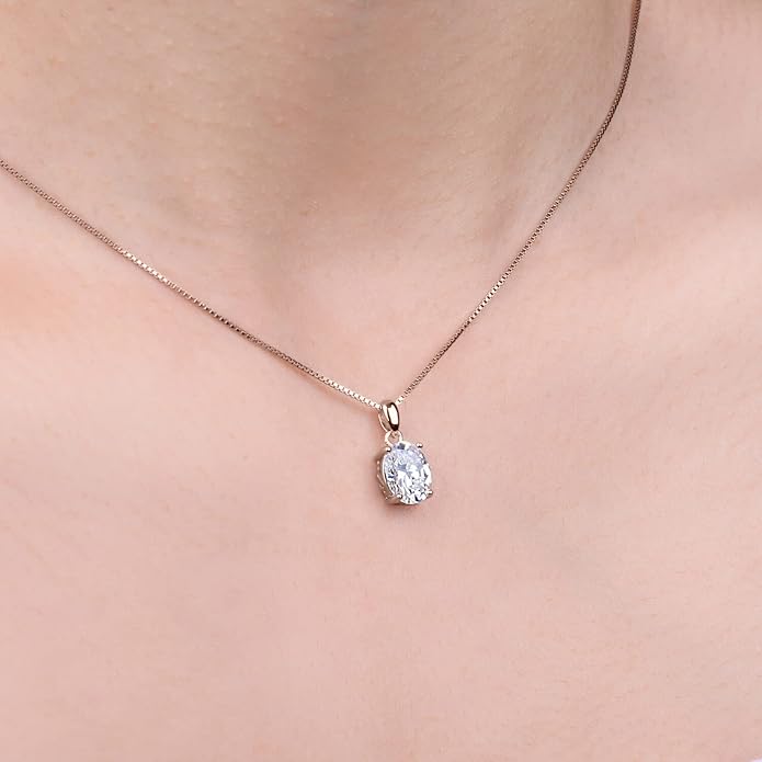 JewelryPalace Oval Cut 1ct 2ct Cubic Zirconia Solitaire Pendant Necklace for Women, 925 Sterling Silver Necklaces for Her, Classic Simulated Diamond Jewelry Set Gift, 18 Inches Chain