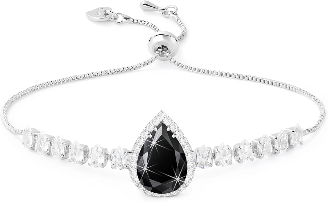 Linawe Crystal Imitation Diamond Rhinestone Charm Bracelets for Women, Gold/Silver/Rose Gold Adjustable Chain Bracelet, Teardrop Birthstone Cubic Zirconia Prom Costume Wedding Jewelry