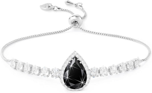 Linawe Crystal Imitation Diamond Rhinestone Charm Bracelets for Women, Gold/Silver/Rose Gold Adjustable Chain Bracelet, Teardrop Birthstone Cubic Zirconia Prom Costume Wedding Jewelry