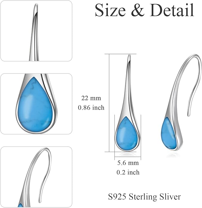 925 Sterling Silver Small Pear-Shaped Modern Style Hook Earrings with Crystals from Austria