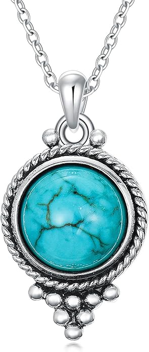 Genuine Turquoise Hexagon/Star/Rectangle/Teardrop/Heart/Triangle/Circle Necklaces for Women 925 Sterling Silver Long Boho Pendant Western Jewelry Gifts for Women Girls