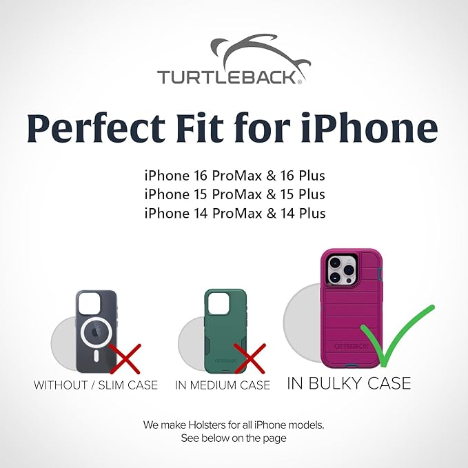 Turtleback Belt Holder for iPhone 16 Pro Max, 15 Pro Max, 14 Pro Max -Large- Fits w/Defender Bulky Style Cases, Premium Black Leather, Horizontal Case, Magnetic Close, Leather Wrapped Belt Clip