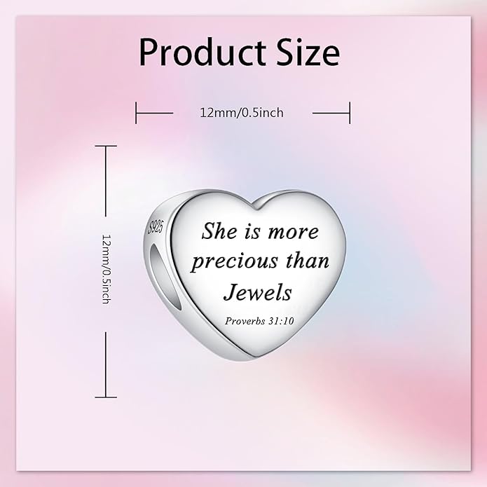Bible Family Mom Wife Love Heart Dangle Charm 925 Sterling Silver Charms fits Bracelets and Necklace Pendant Bead Charms Jewelry Present for Women Family Friends