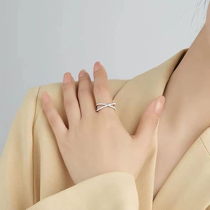 OOOPEL Sterling Silver Adjustable Ring S925 Silver Rings for Women Cubic Zirconia Twist Love Knot Dainty Ring Silver Minimalist Open Finger Rings Silver Thumb Sterling Silver Ring
