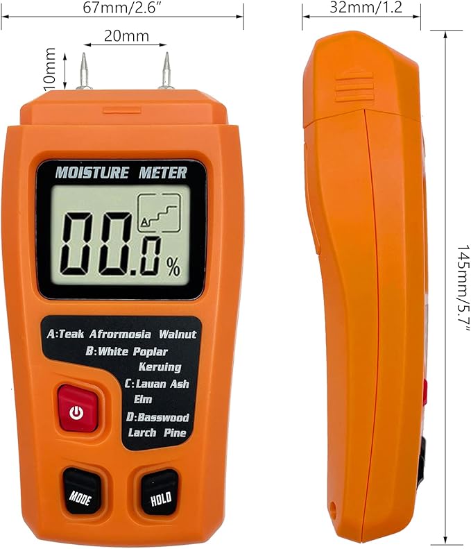 Digital Wood Moisture Meter Wood Humidity Tester Hygrometer Timber Damp Detector Large LCD Display (Orange)
