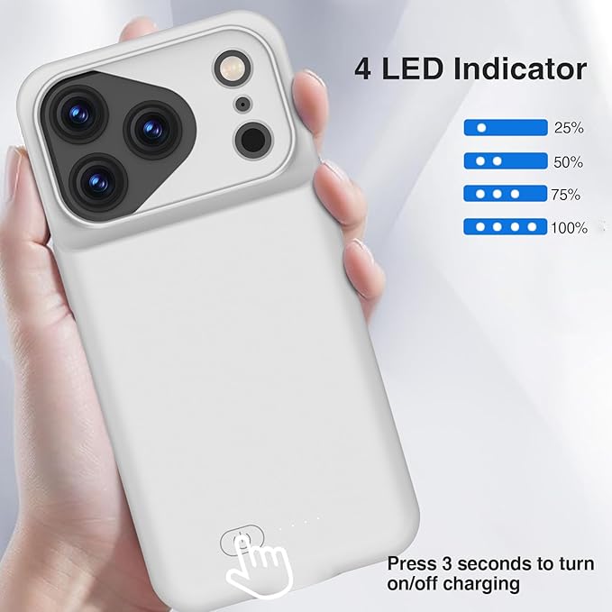 Battery Case for iPhone 17 Pro, Charging Case Charger 8500mAh Ultra-Slim Lightweight Powerful Battery Pack 15W Fast Rechargeable Anti-Fall TPU Juice Box for iPhone 17 Pro (6.3") Grey
