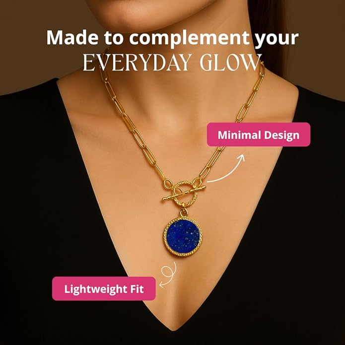 Gempires Gemstone Coin Front Toggle Pendant Necklace for Women with Gold Paperclip Chain, Natural Crystal Pendant with Toggle Clasp, Handcrafted Perfect Jewelry Gift for her
