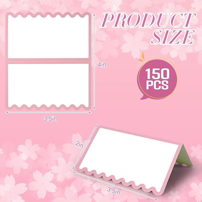 150 PCS Pink Scalloped Place Cards 2 x 3.5 Inch Blank Tented Place Card Name Cardstock Seat Assignment Label Card Reserved Table Signs Seating Signs for Birthday Party Wedding Setting