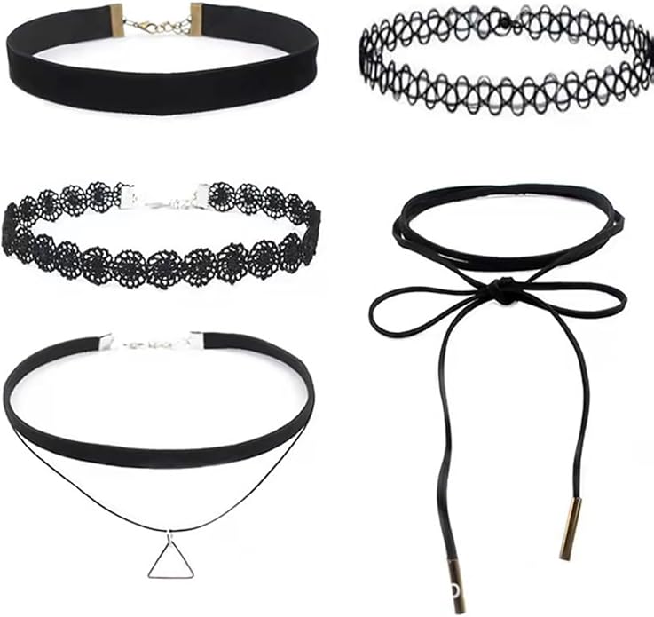 Gothic Black Velvet Choker Set for Womens Vintage Gothic Lace Vampire Choker Necklace Adjustable Layered Lace Chokers Halloween Jewelry