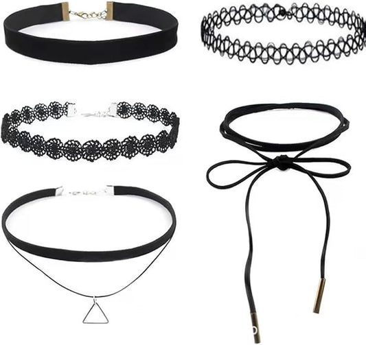 Gothic Black Velvet Choker Set for Womens Vintage Gothic Lace Vampire Choker Necklace Adjustable Layered Lace Chokers Halloween Jewelry