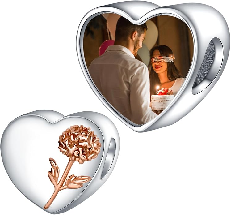 Annmors Personalized Photo Charm for Bracelet Necklaces,925 Sterling Silver Charm Love Heart Shaped Engraved Customize Picture Gift for Birthday Mother's Day Christmas,Bead Charms Jewelry for Women