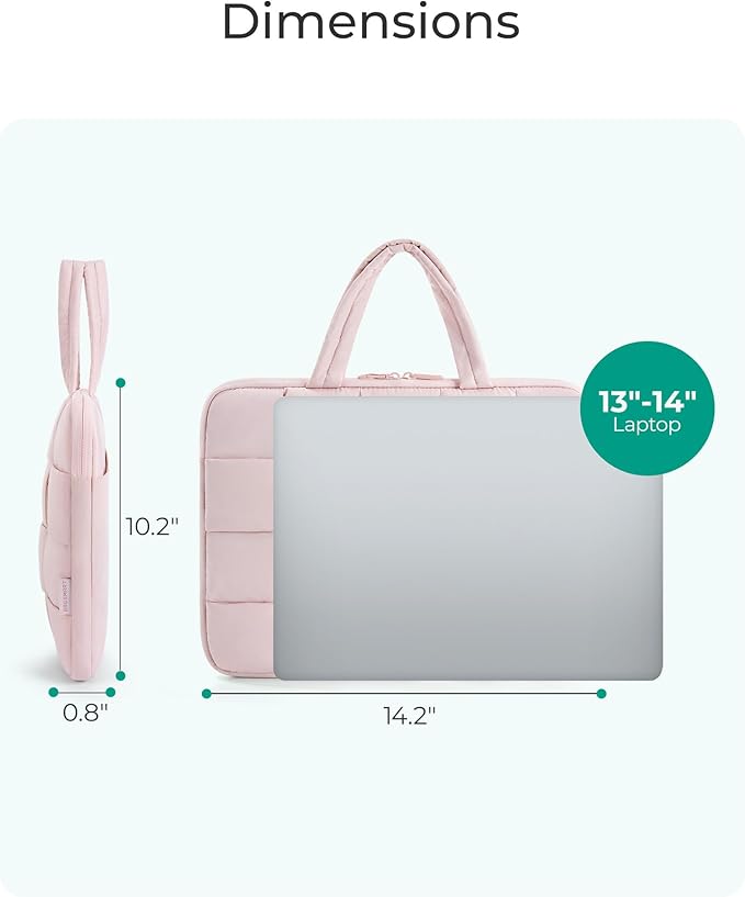 BAGSMART 13-14 Inch Laptop Case, Portable Puffy Laptop Sleeve with Handle, Compatible with MacBook Air/Pro 13.3 13.6 Inch M4 M3 M2 M1, Computer Sleeve Fitted with Dell,HP, Beige