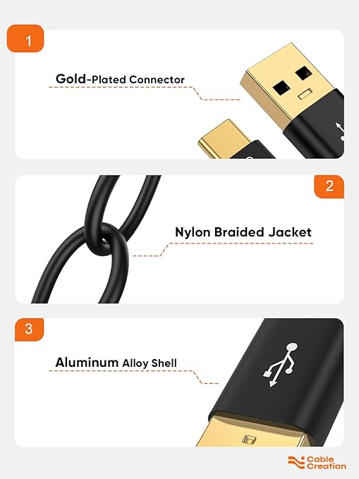 CableCreation USB C to USB A Cable 3FT, Type C to USB 3.1 USB 3.2 Gen2 10Gbps USB A to C Data Cables, Android Auto Cord 3A for USB-C External SSD MacBook Pro iPad, Galaxy S24/S23+, iPhone 16/15, Black