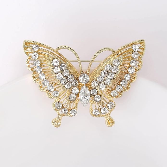 Rhinestone Butterfly Brooch for Women Sparkling Gold Silver Blue Black Crystal Big Butterfly Brooch Pin Cute Insect Pin Elegant Clothing Hat Bag Skirt Accessories Christmas Birthday Party Jewelry
