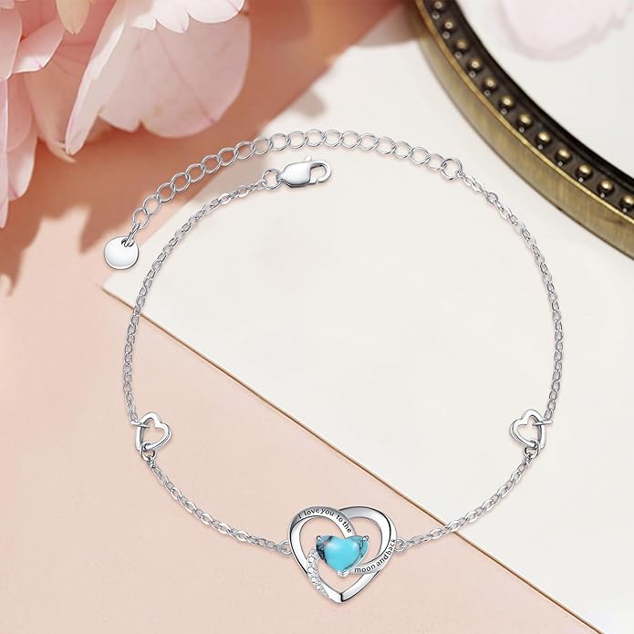 Cuoka I Love You to The Moon and Back Bracelet 925 Sterling Silver Heart Adjustable Bracelet Jewelry for Women with Gifts Box