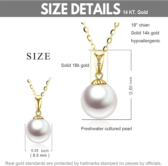 18k Gold Pearl Pendant Necklaces with 14k Chain, 18k Gold Pearl Earrings Jewelry Set for Women
