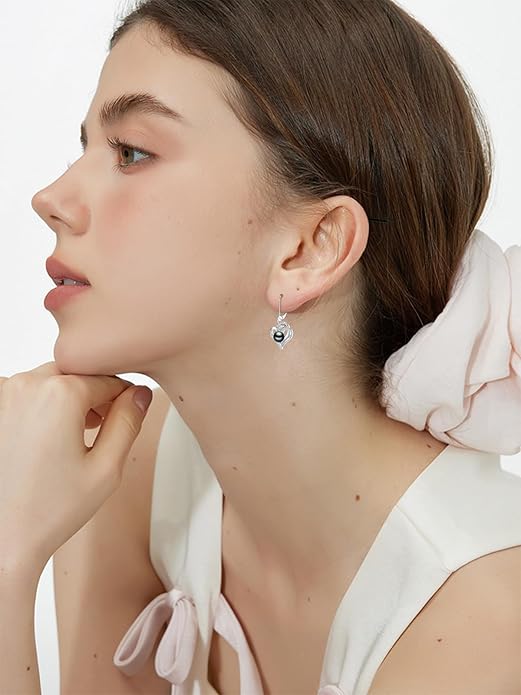 Tahitian Black Pearl Earrings Gifts for Women Wife Celtic Dangle Drop Earrings Wedding Birthday Anniversary Jewelry Valentines Christmas Day Gifts 925 Sterling Silver