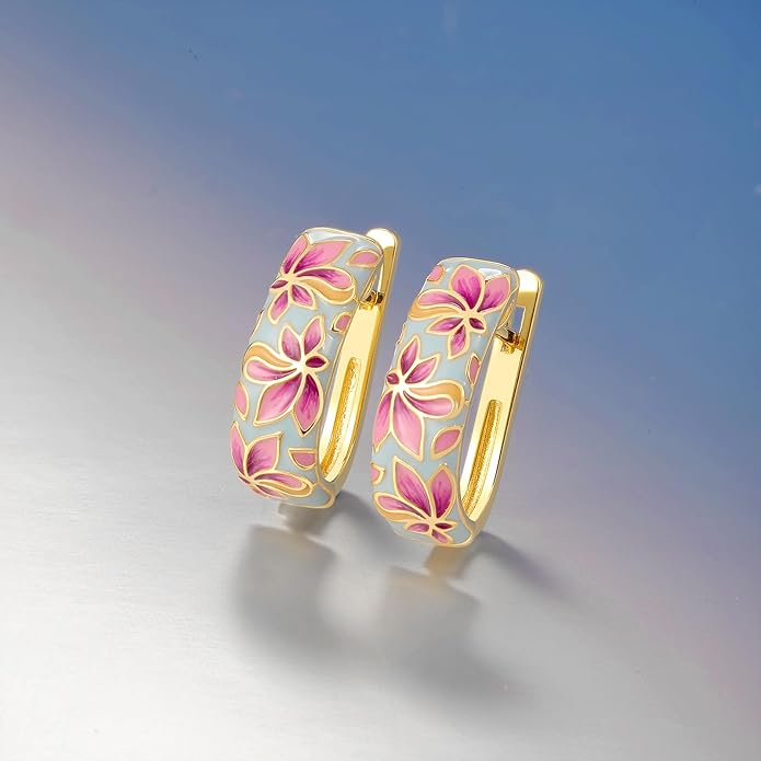 Santuzza 925 Sterling Silver Enamel Pattern Dangle Earrings