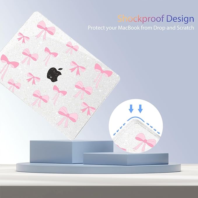 Teryeefi Compatible for MacBook Air 13.6 inch Case 2024-2022 Release Model A3240 A3113 A2681, Protective Plastic Hard Shell Case Cover for MacBook Air M2 M3 M4 13 inch, Pink Ribbon Bows-106
