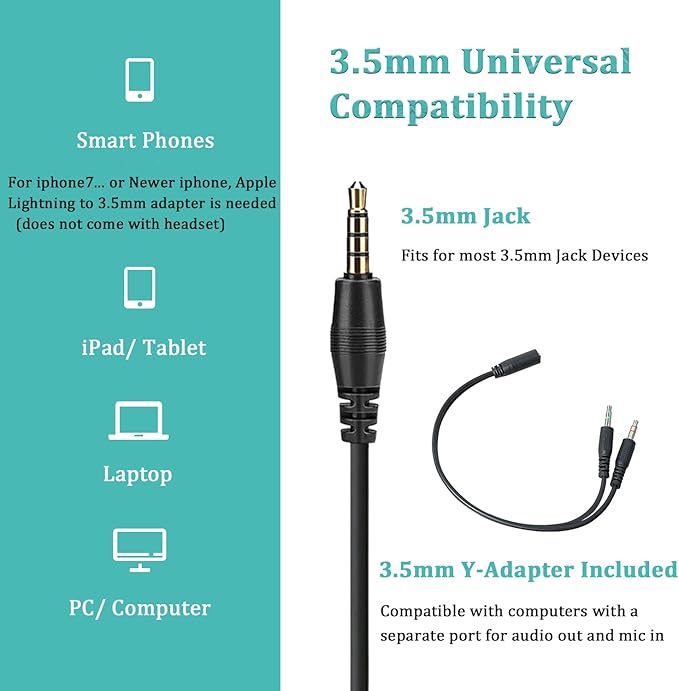 Callez 3.5mm Headset with Microphone Noise Cancelling for Cell Phone PC Laptop, Stereo Computer Headphones for iPhone Samsung Mac Call Center Office Skype, in-line Control, Clear Chat