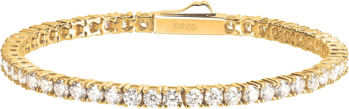 EcoGems Moissanite Tennis Bracelet for Women and Men – 18K White or Yellow Gold Plated Sterling Silver – Lab Grown D Color VVS Clarity Stones – Elegant Gift Box Included