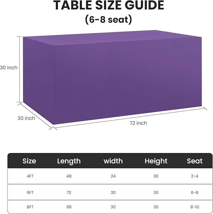 Ascoza 2 Pack Fitted Tablecloth for 6 Foot Rectangle 72 x 30 Inch Purple Table Covers Water Resistant Polyester Cloth for Folding, Parties,Display, Trade Show (Purple)