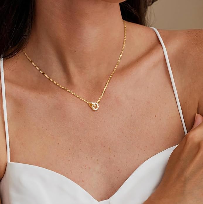 CHESKY 14K Gold Plated Pendant Necklace for Women, Dainty Pendant Necklace Trendy Cubic Zirconia Choker Necklaces for Women Simple Gold Everyday Jewelry