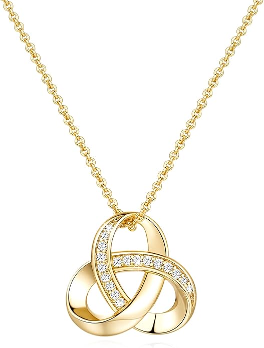 14K Gold Necklaces for Women Trendy Love Knot Infinity Interlocking Knot Necklaces Pendant Necklace for Women Diamond Necklace Adjustable in Length 20in