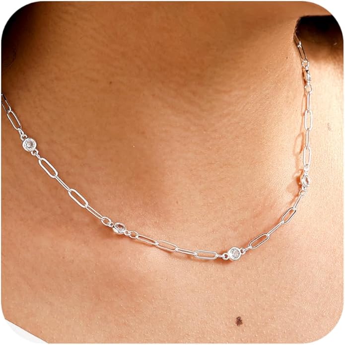 Valentines Day Gifts for Women Her - Dainty Necklaces for Women Cute Station Choker Simulated Diamond Necklace Simple Layering CZ Necklace Trendy Jewelry Gifts