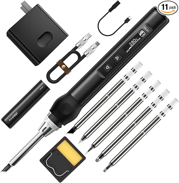 FNIRSI Soldering Iron Kit, DC/PD(96W/65W) Mini Digital Soldering Iron, 180-780℉ Fast Heating, 6 Soldering Tips, Digital OLED Screen Display, Auto Sleep (With Power Adapter)