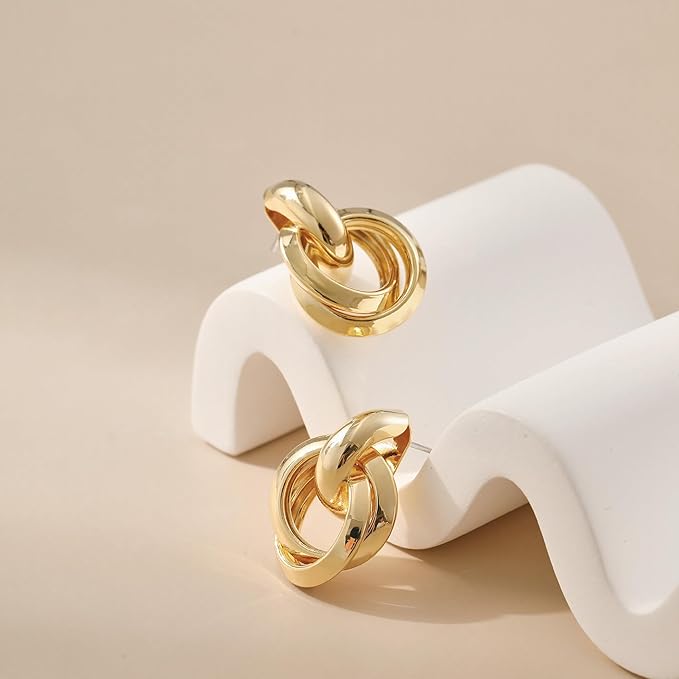 Chunky Statement Earrings for Women， Knot Link Circle Geometric Drop Dangle Earrings Studs， Trendy Jewelry