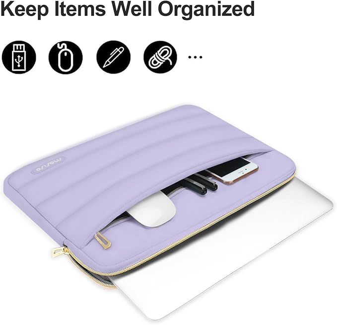 MOSISO 15-15.6 inch Laptop Case, 16 inch Puffy Laptop Sleeve Compatible with MacBook Pro 16, HP Dell ASUS Acer Toshiba Lenovo Notebook Computer, Polyester Horizontal Bag with Small Case, Purple