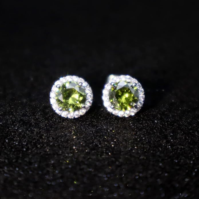YOMELA Cubic Zirconia Earrings Studs, Halo CZ Birthstone Simulated Diamond Stud Earrings for Women