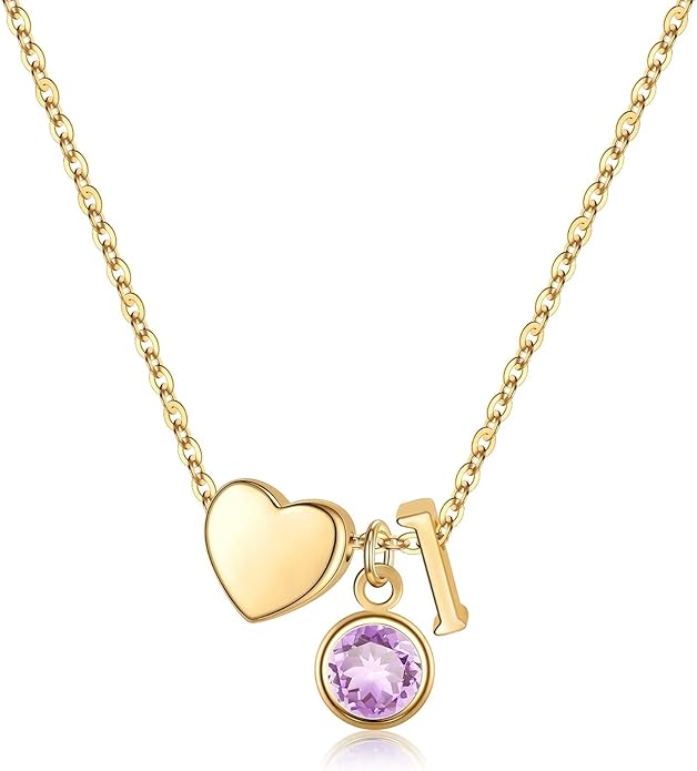 Ursilver Initial Birthstone Necklace for Women - Heart Initial Birthstone Pendant Necklace Personalized Gifts Birthday Gifts for Women