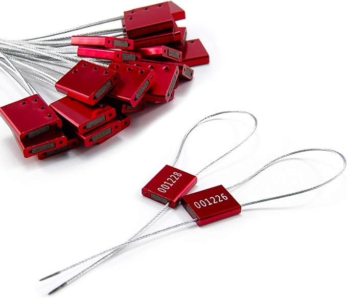 LeadSeals(R) 500 Red Steel Cable Seals - Metal Security Tags - Truck Trailer Seal - Anti-Tamper - Pull-Tite - ISO 17712