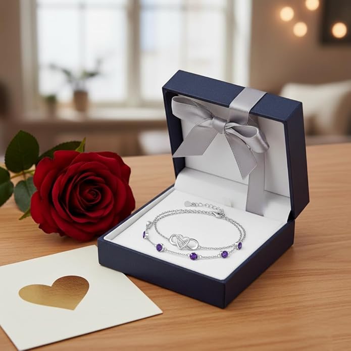 Prismata Infinity Birthstone Charm Link Bracelet 925 Sterling Silver Adjustable 12 Months Birthstone Infinity Bracelet Birthday Jewelry Gifts for Women Mom Her,with 7"+2" chain