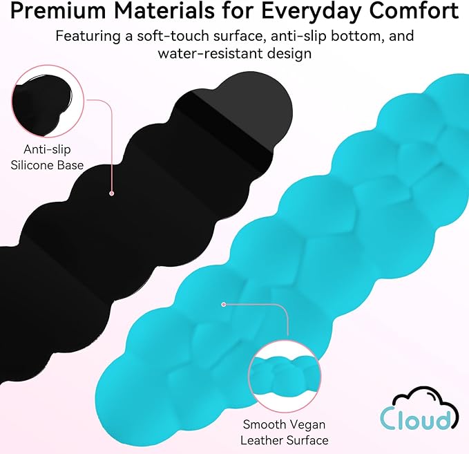 Cloud Wrist Rest for Computer Keyboard, 4-in-1 Memory Foam Leather Cloud Keyboard Wrist Rest and Mouse Pad Set with Ergonomic Support for Arm and Palm Cushion, Gaming/Work Setup, Scuba Blue