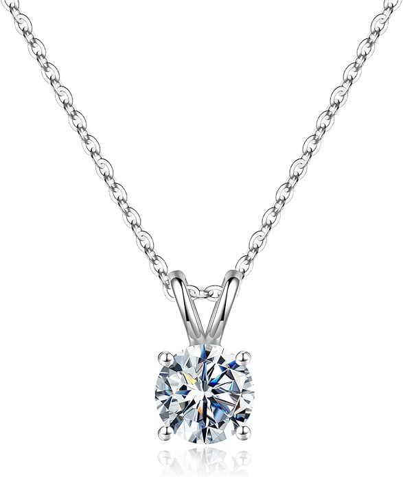 SMILEST Birthstone Necklace for Women Mom Wife, 1ct Sparkle Round Cut Birthstone Pendant 925 Sterling Silver Necklace Gifts for Women Mom Wife Friend