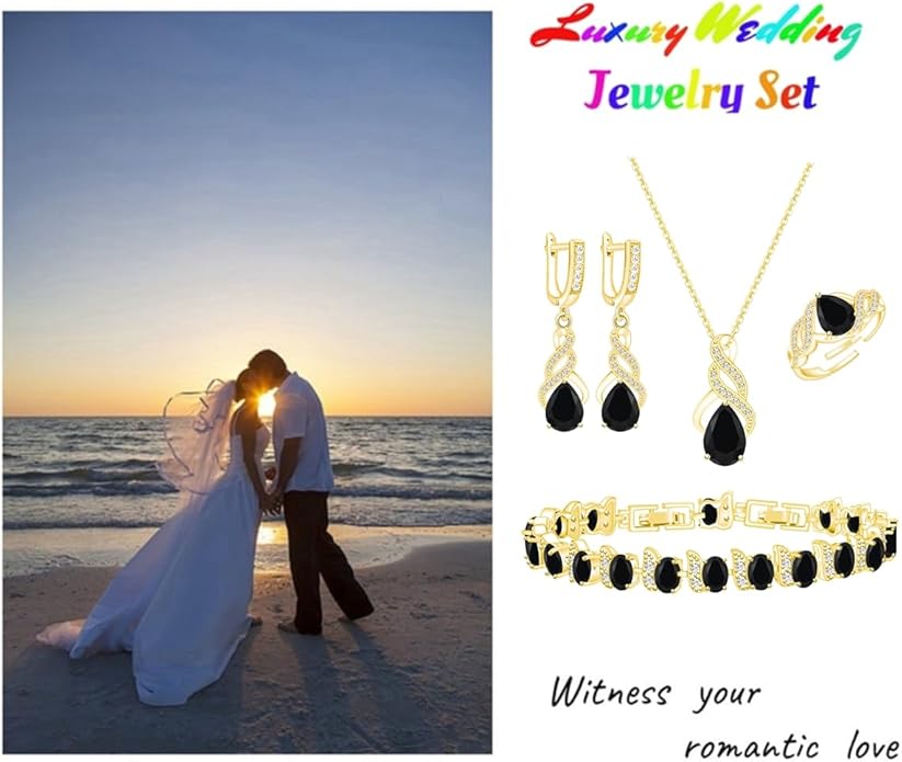 LMXXVJ Jewelry Set for Women,Teardrop Cubic Zirconia Necklace Earrings Adjustable Ring Bracelet Jewelry Set Formal Jewelry Gift