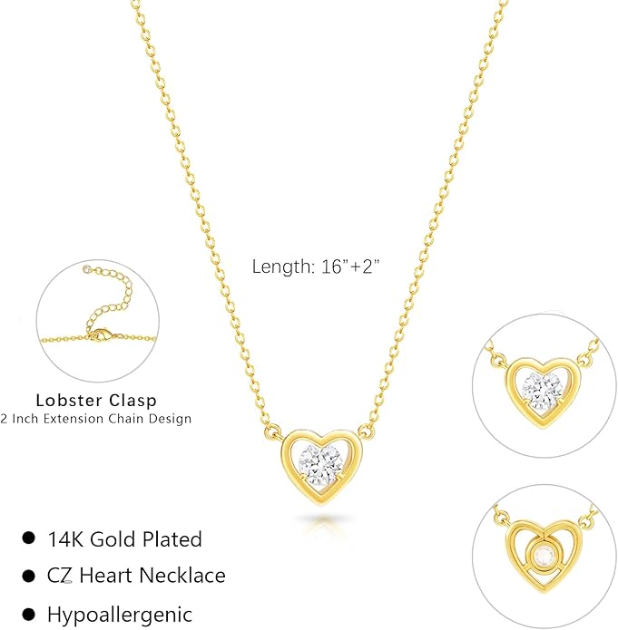 Zeffy Dainty Gold Heart Necklace for Women Trendy 14K Gold/Silver Plate Cute Heart Pendant Choker Necklaces Gold Love Heart Chain Necklace for Women Dainty Gold Jewelry Gifts for Women