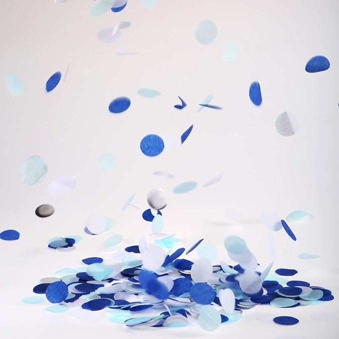 TecUnite Round Tissue Paper Table Confetti Dots for Wedding Birthday Party Decoration, 1.76 oz(White Blue Confetti,2.5 cm)