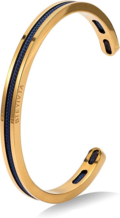Handmade Minimalist Cuff Bracelet with Lucky Nautical Rope Inlaid Stainless Steel Cuff Unique and Stylish Bangle For Men And Women