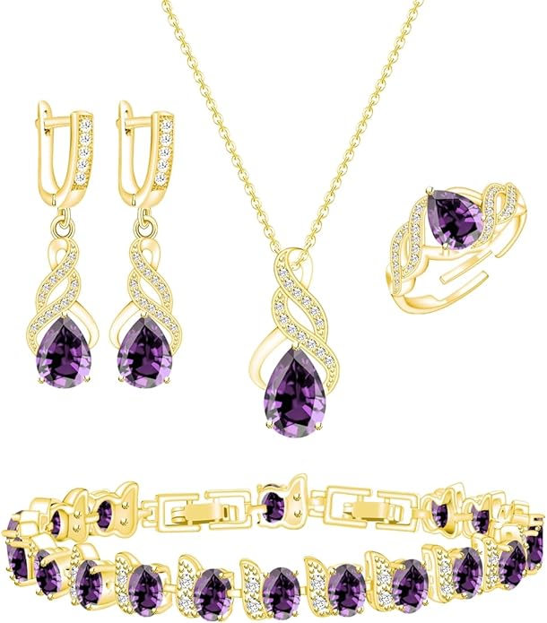 LMXXVJ Jewelry Set for Women,Teardrop Cubic Zirconia Necklace Earrings Adjustable Ring Bracelet Jewelry Set Formal Jewelry Gift
