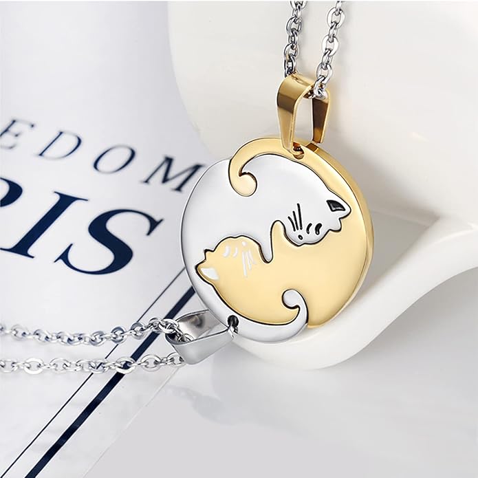 Couple Heart Or Cat BFF Best Friend for Girls Puzzle Friendship Pendant Necklaces,316L Stainless Steel