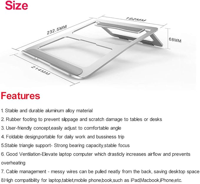 Laptop Stand,Aluminum Portable Foldable Laptop Support Stand Holder Desk Table Mobile Phone Stand for iPad MacBook Pro Air Notebook