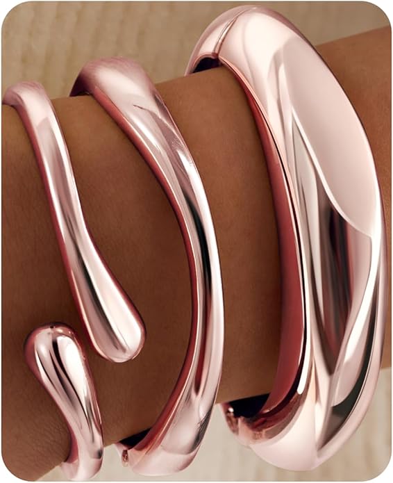 Chunky S925 Sterling Silver Plated Bangle Bracelets Stack for Women, Thick Statement Silver Plated Stackable Bangle Cuff Bracelets Set,Trendy Big Large Gold Bracelet Stacked Fashion Jewelry Gifts Non Tarnish
