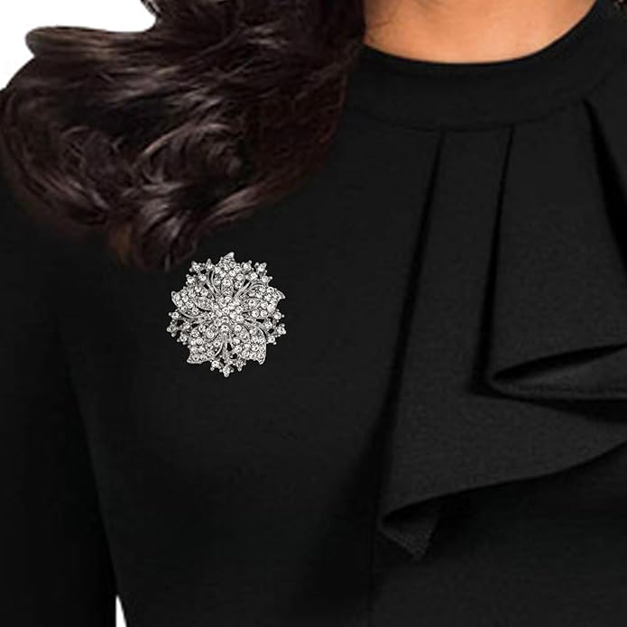 Womens Flower-shape Statement Brooch Pin Crystal Brooch for Women