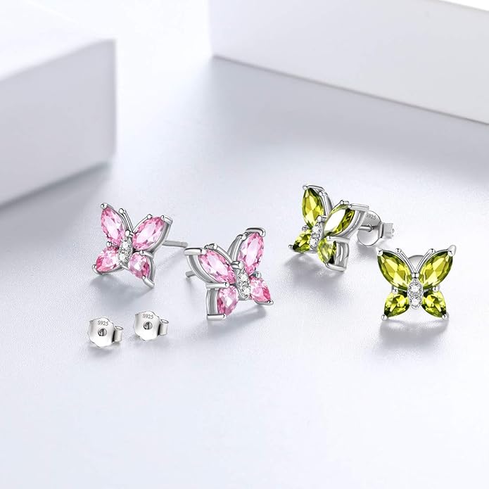 Aurora Tears Butterfly Jewelry,Women 925 Sterling Silver Butterflies Birthstone Pendant Necklace/Earrings/Rings Wedding Gift