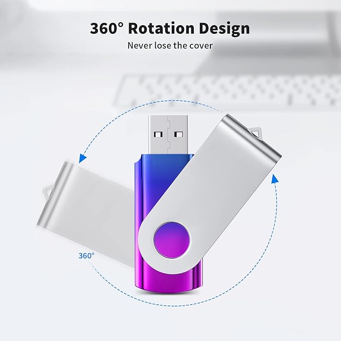 ABLAZE 32GB Flash Drive 2 Pack, USB 2.0 Thumb Drives with Lanyards Swivel USB Memory Stick 32GB（Green and Purple