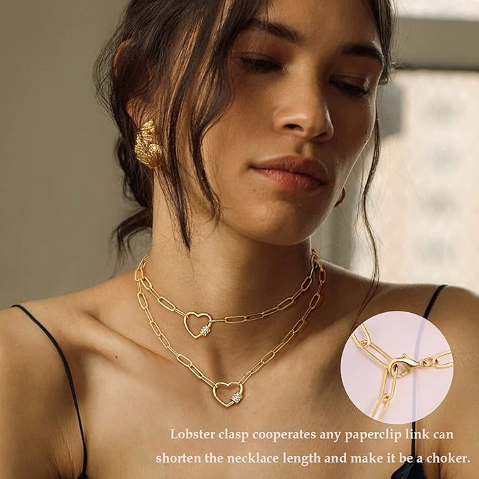 Aobei Pearl 18K Gold Plated Moon Star Lion Evil Eye Love Heart Cross Pendant Necklace Medallion Paperclip Chian Choker Layering Jewery for Women